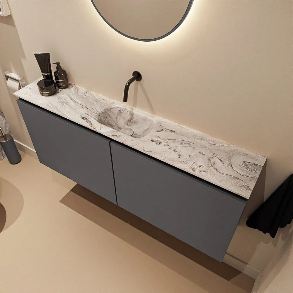 Mondiaz Ture DLux toiletmeubel 120cm dark grey met wastafel glace midden zonder kraangat