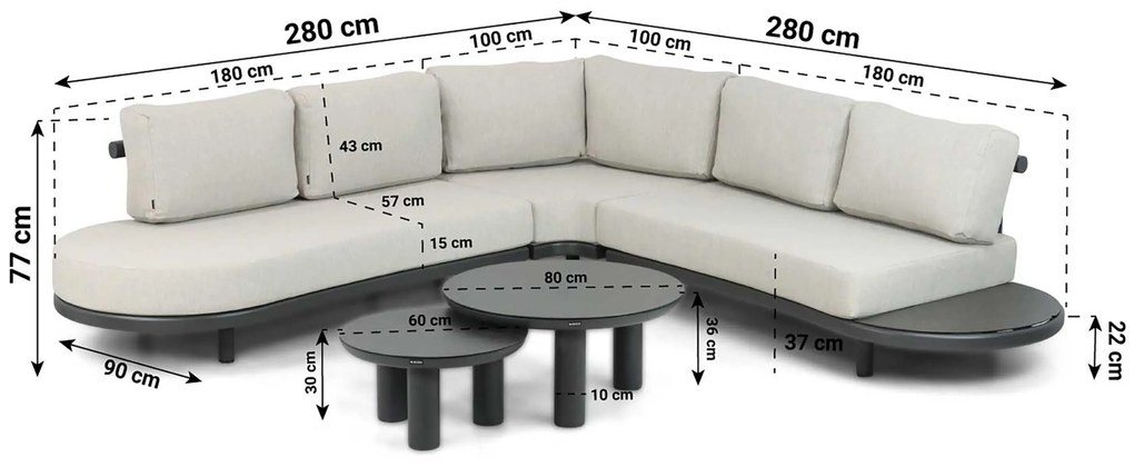 Hoek loungeset 5 personen Aluminium Grijs  Lifestyle Garden Furniture Harmonic