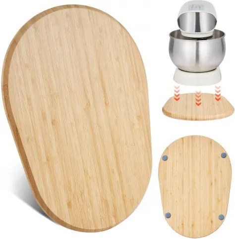 VEVOR Board, ovaal, 399 x 282 x 23 mm, basis compatibel met standmixer, bamboe bord met PTFE-voetjes, voorkomt stoomschade aan kasten, houten bord, ideaal voor keukenmachines