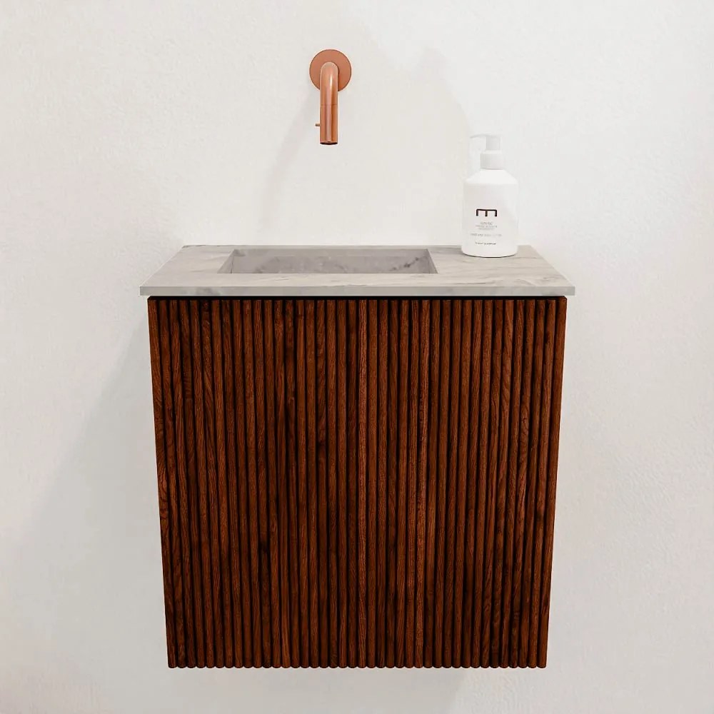 Mondiaz Joya DLux 40cm toiletmeubel ruby met wastafel faye links zonder kraangat glace