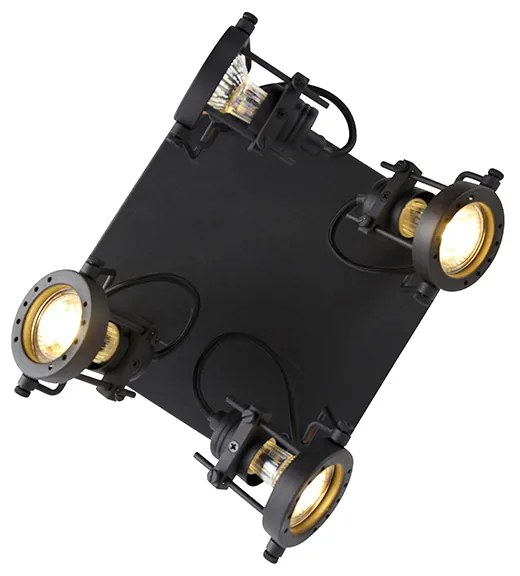 Industriële spot zwart 4-lichts - Suplux