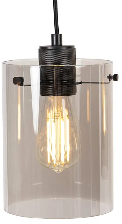 Smart hanglamp zwart met smoke glas incl. 4 Wifi ST64 - Dome