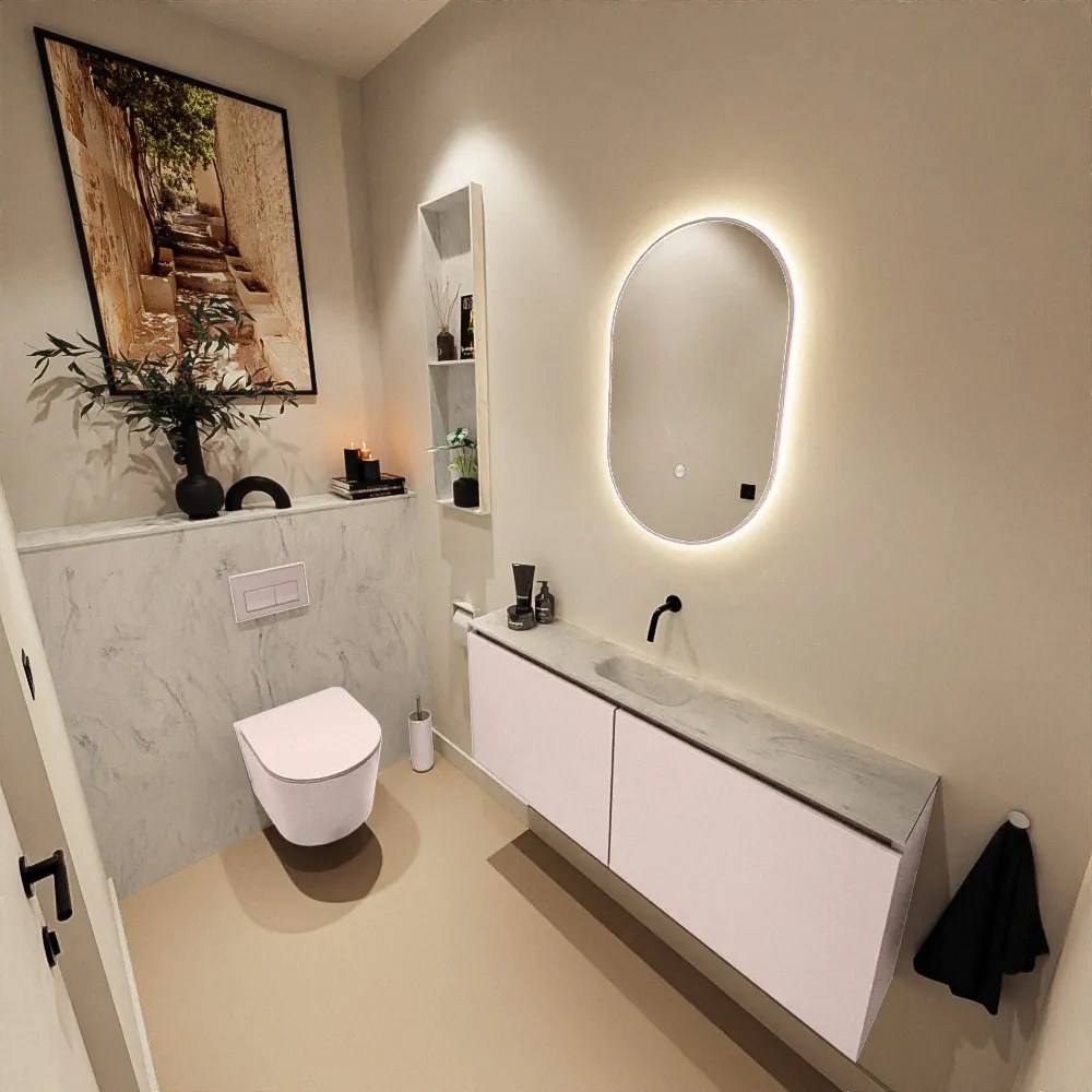 Mondiaz Ture DLux toiletmeubel 120cm rosee met wastafel opalo midden zonder kraangat