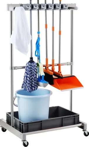 VEVOR Tuingereedschapstandaard 1243x508x660mm Gereedschapshouder Organizer Roestvrij staal PP Multifunctionele tuingereedschap opbergrek 10 Gereedschapsvakken 24 Haken Tuingereedschaphouder Bezemhouder