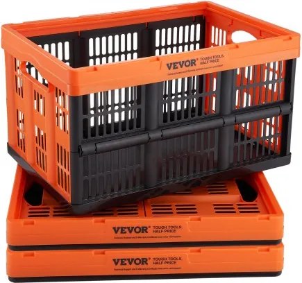 VEVOR Set van 3 45L Professionele Vouwdozen van PP Transportdoos Opvouwbare Opbergdoos met Handvat Stapelbare Dozen Opbergdoos Vouwdozen Stapelbare Dozen voor Opslag &amp; Transport Oranje