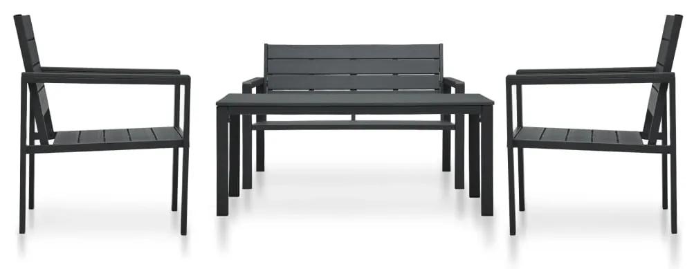 Medina 4-delige Loungeset hout-look HDPE zwart