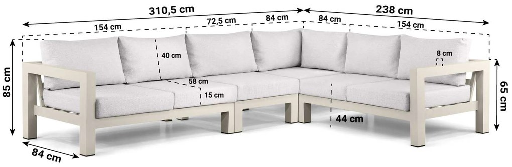 Hoek loungeset 6 personen Aluminium Taupe  Lifestyle Garden Furniture Luca