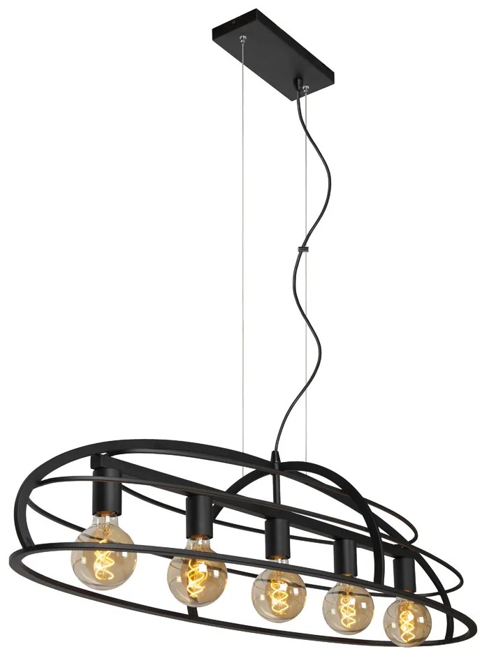 Lucide Dikra hanglamp 125cm 5x E27 zwart