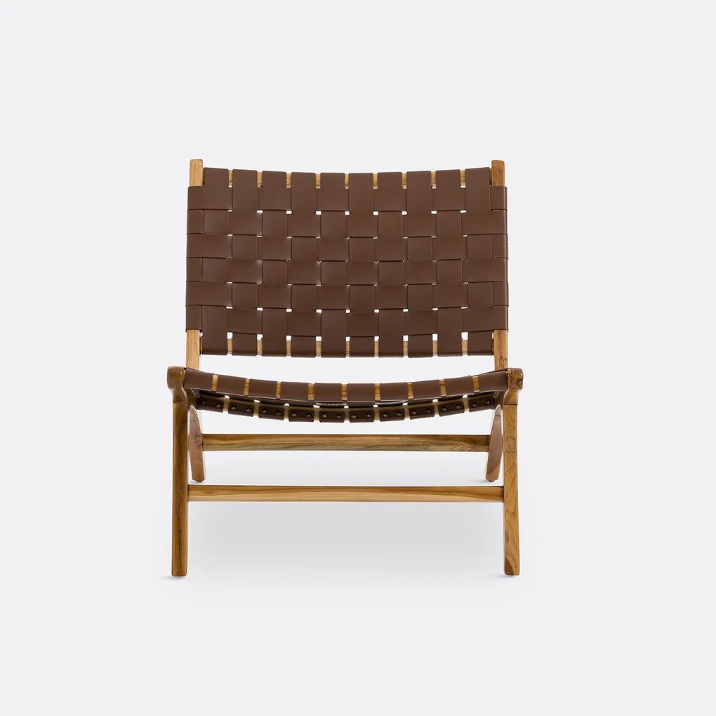Lounge fauteuil in teak en leer, Amanda
