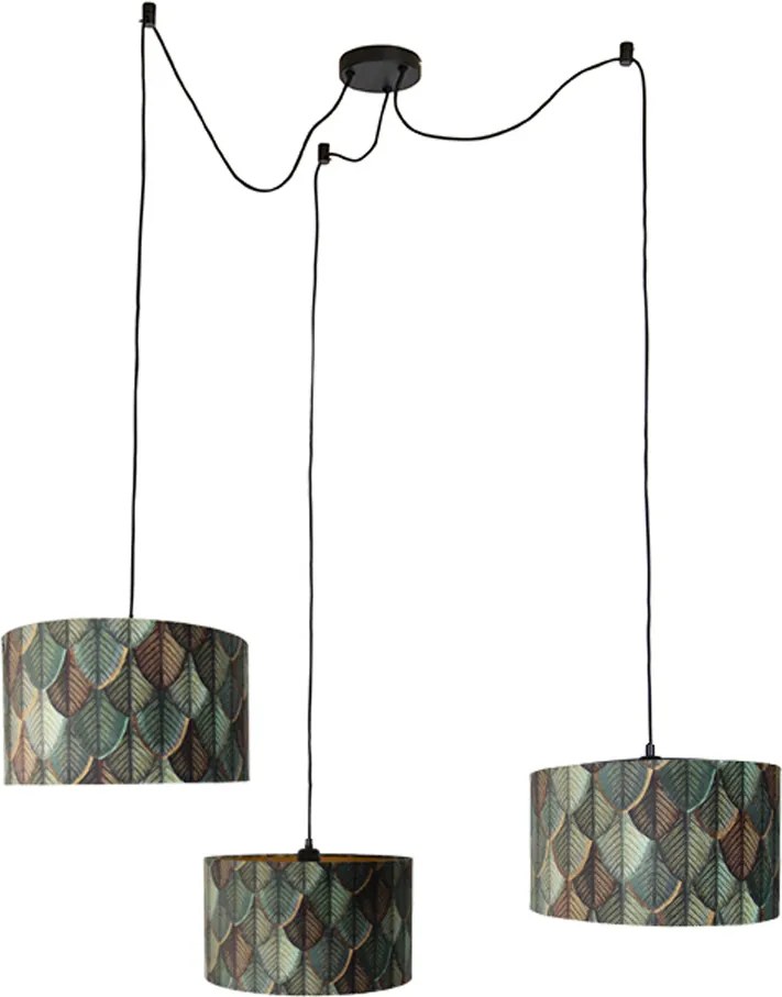Hanglamp zwart met blad kap en gouden binnenkant 35cm - Cava