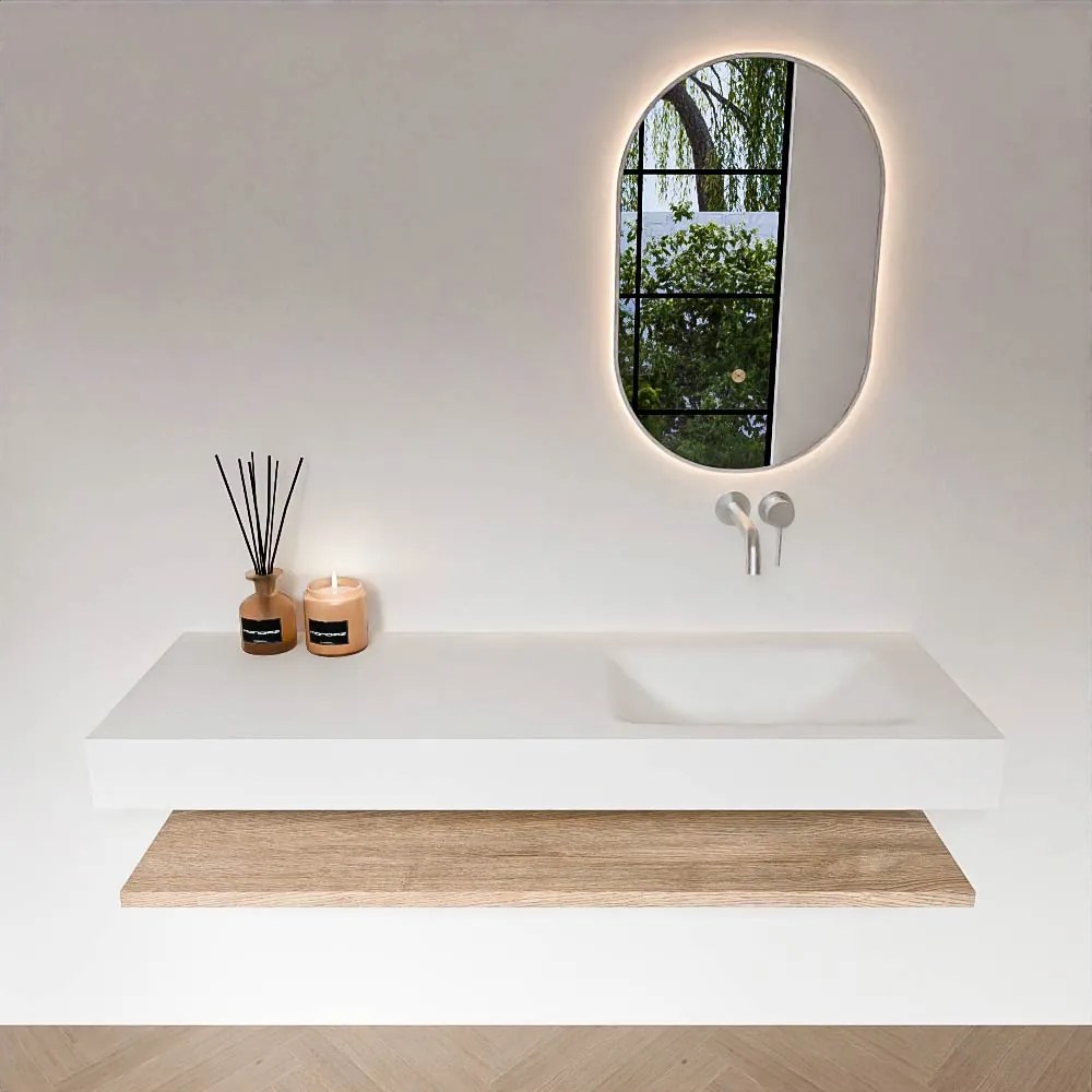 Zaro Alan badmeubel 140cm met planchet washed oak en vrijhangende wastafel cloud rechts zonder kraangat talc