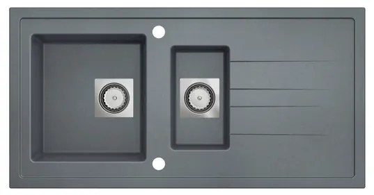 GO by Van Marcke Molto inbouwspoeltafel composiet met 1,5 bakken met afdruip 980 x 500 mm met vierkante manuele plug omkeerbaar grijs 3512343101308
