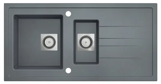 GO by Van Marcke Molto inbouwspoeltafel composiet met 1,5 bakken met afdruip 980 x 500 mm met vierkante manuele plug omkeerbaar grijs 3512343101308