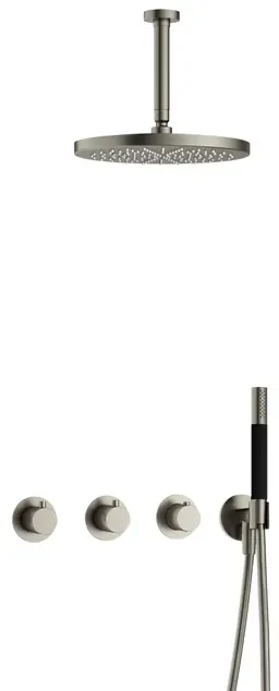 Hotbath Cobber IBS70 Regendoucheset inbouw - 15cm plafondarm - 30cm ronde hoofddouche - staafhanddouche - nikkel geborsteld IBS70GN25