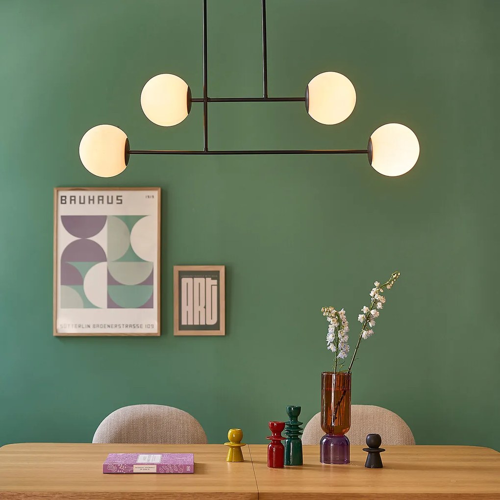 Hanglamp in metaal en opaline glas, Atea