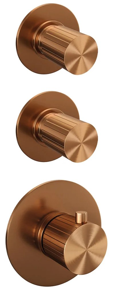 Brauer Stripe inbouw regendouche met 25cm hoofddouche, gebogen muurarm en 3 standen handdouche set 5 koper geborsteld PVD