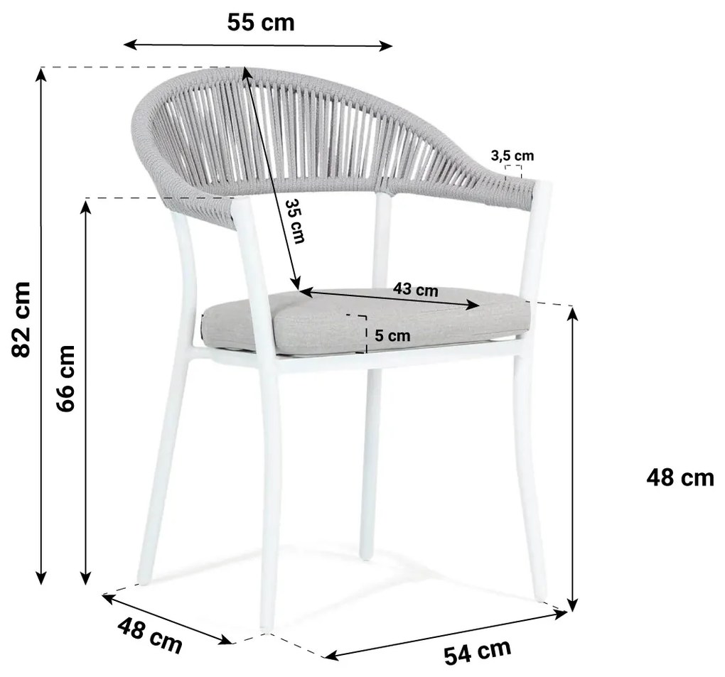 Tuinset Ronde Tuintafel 125 cm Aluminium/Rope /Aluminium/polywood Wit 4 personen Santika Furniture Santika