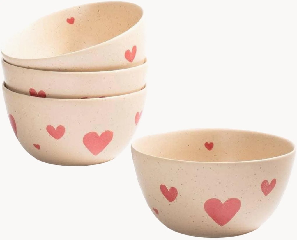 Handgemaakte schalen Cozy Hearts, 4-delig