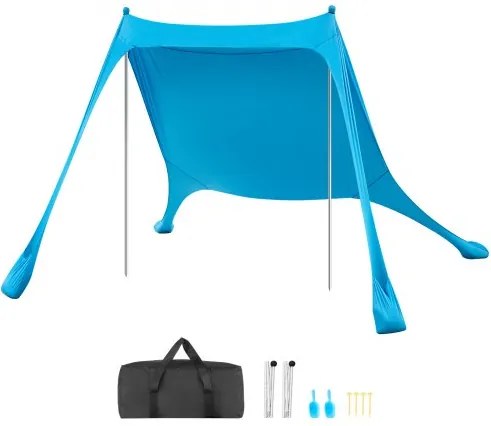 VEVOR strandtent met zonbescherming (UPF 50+), 2,3 x 2,3 x 2 m, strandtent met steunpalen en zandschepjes, draagbare zonnescherm voor gezinsuitjes, kamperen, vissen, blauw