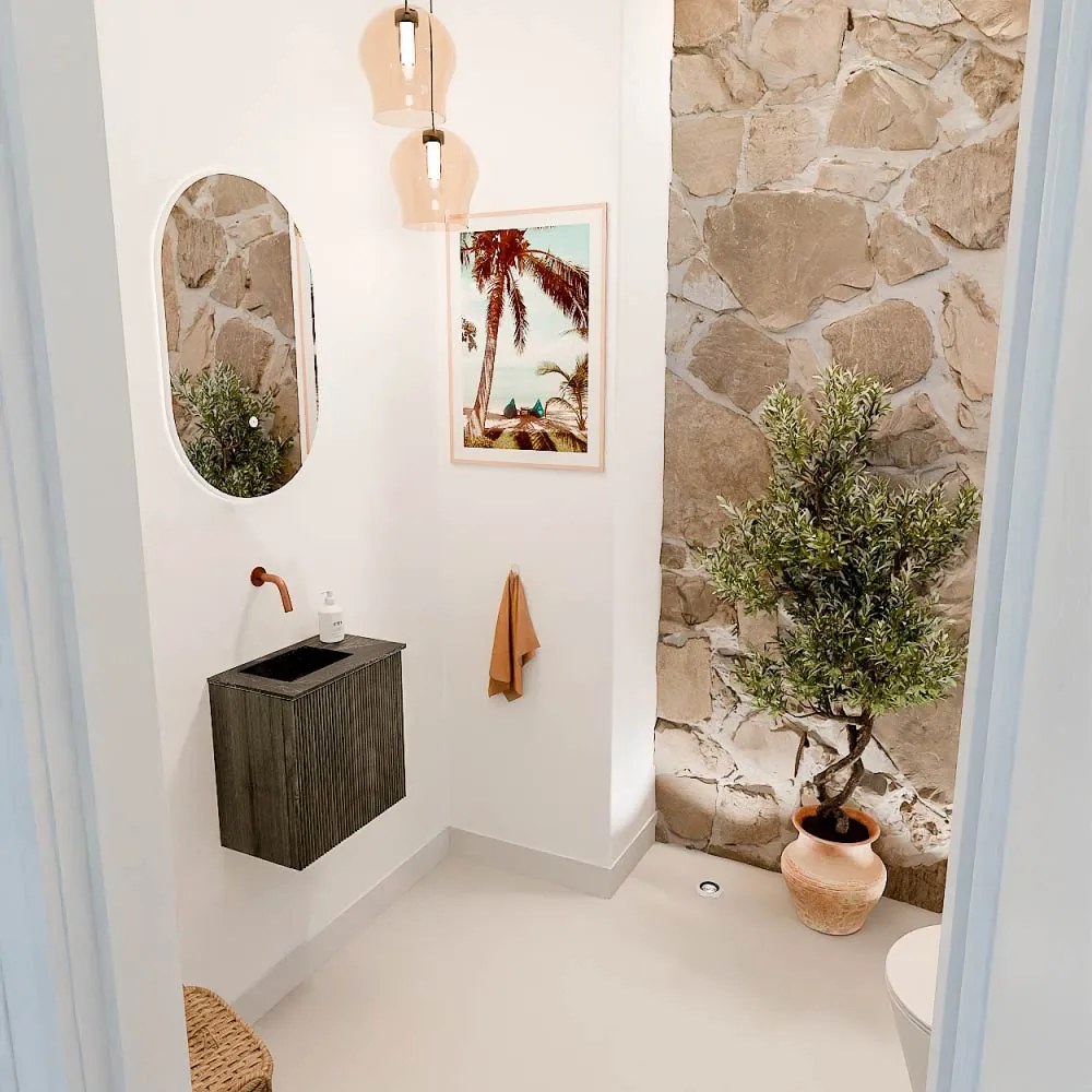 Mondiaz Joya DLux 40cm toiletmeubel shadow met wastafel faye links zonder kraangat lava