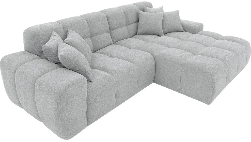 Goossens Excellent Bank Kubus - 40 X 40 Cm Stiksel lichtgrijs, stof, 1,5-zits, modern design met chaise longue rechts