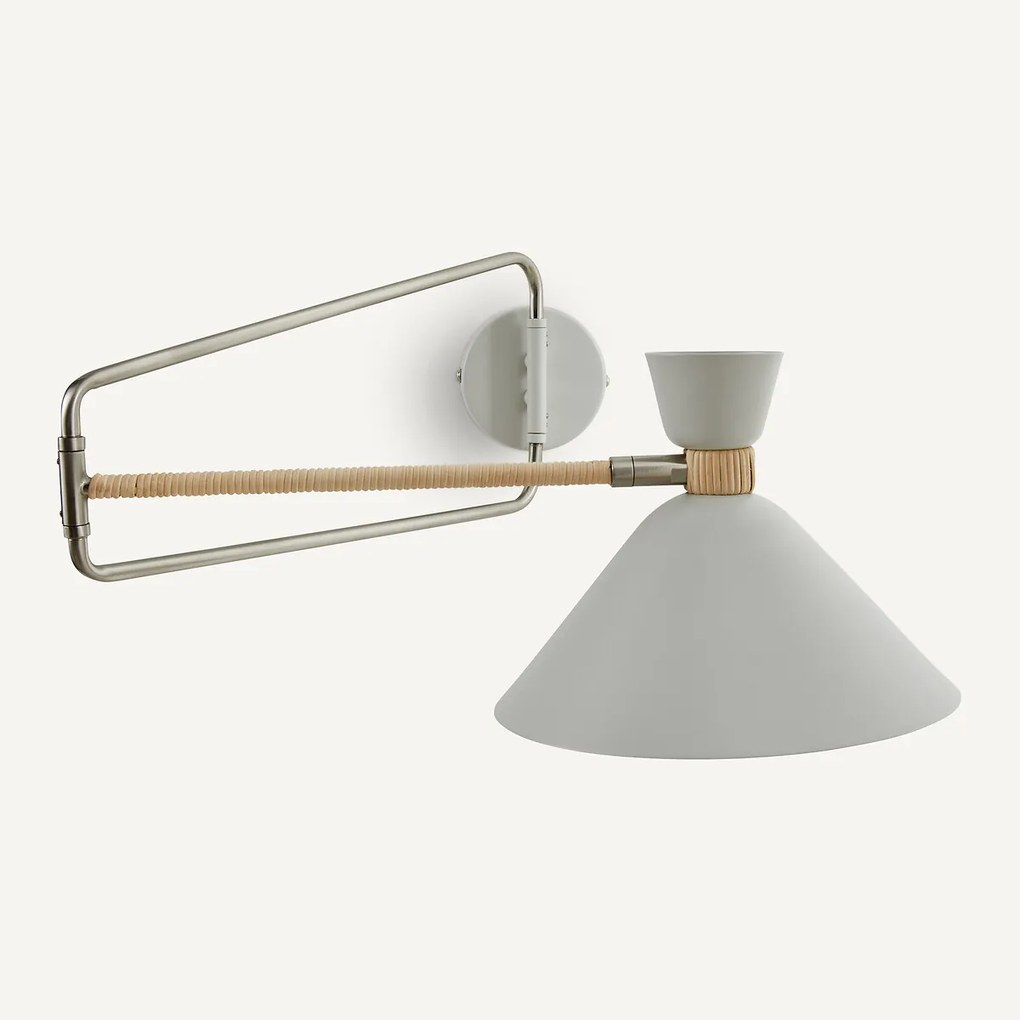 Richtbare wandlamp in metaal en rotan, Zoticus Ratan