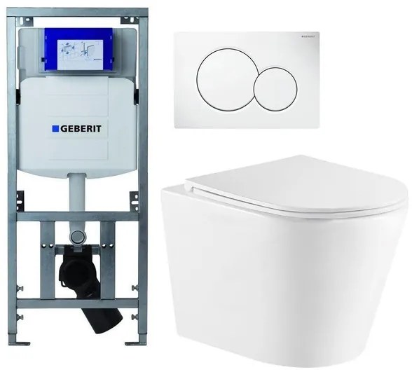QeramiQ Dely Toiletset - Geberit UP320 inbouwreservoir - met Burda frame - witte bedieningsplaat - toilet - zitting - mat wit 0701131/0700518/SW1000766/SW1026254