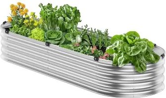 VEVOR Metalen verhoogde plantenbak, 1195x585x270mm Grote gegalvaniseerde plantenbak voor buiten met open bodem, ovaal plantenbed voor het kweken van groenten, bloemen, kruiden en vetplanten, zilver