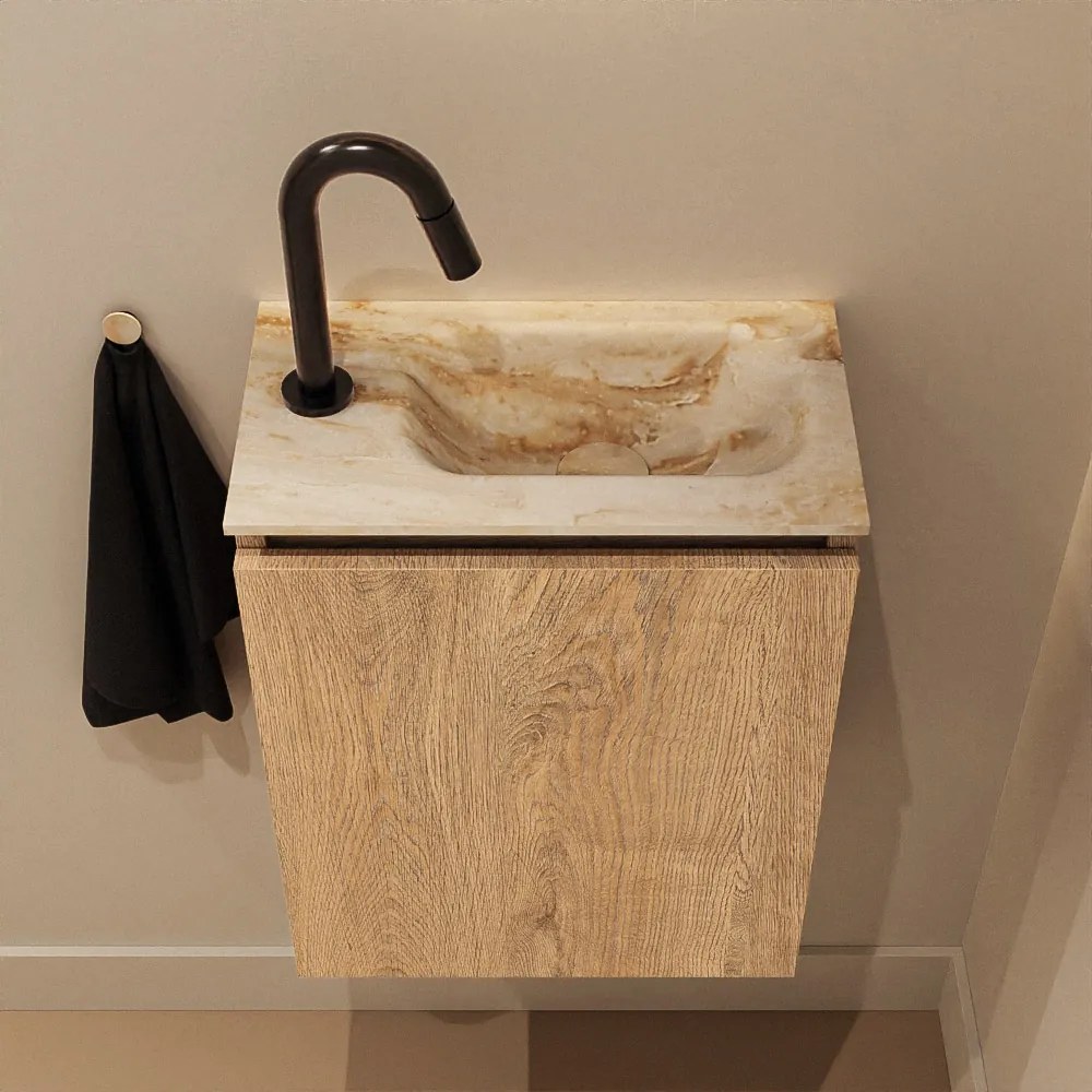 Mondiaz Ture DLux toiletmeubel 40cm washed oak met wastafel frappe rechts met kraangat