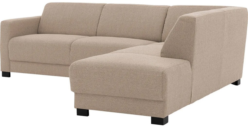 Goossens Bank My Style bruin, stof, 2,5-zits, stijlvol landelijk met chaise longue rechts