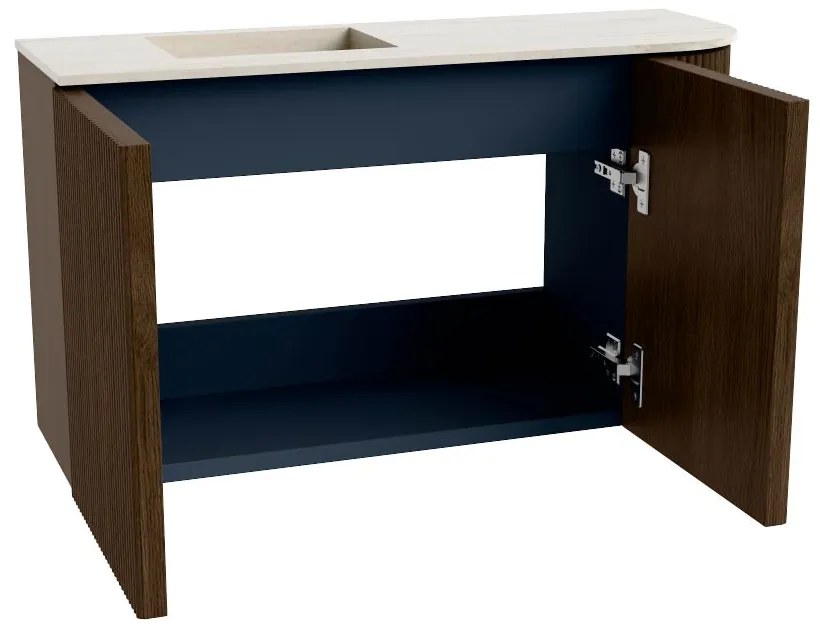 Mondiaz Joya DLux 70cm toiletmeubel ronding rechts walnut met wastafel faye links zonder kraangat meli