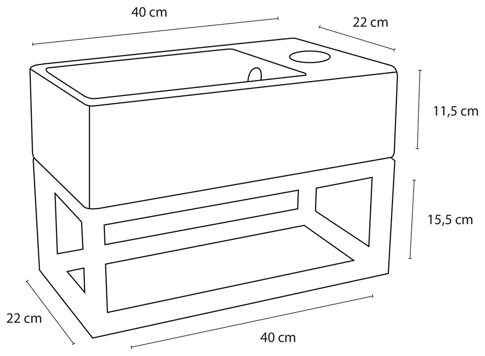 Differnz Force fonteinset keramiek met frame en gebogen kraan koper