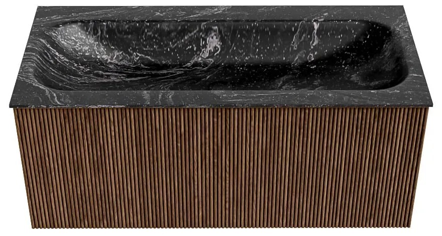 Mondiaz Kurve-dlux 100cm badmeubel walnut met 1 lade en wastafel big medium midden 1 kraangat lava
