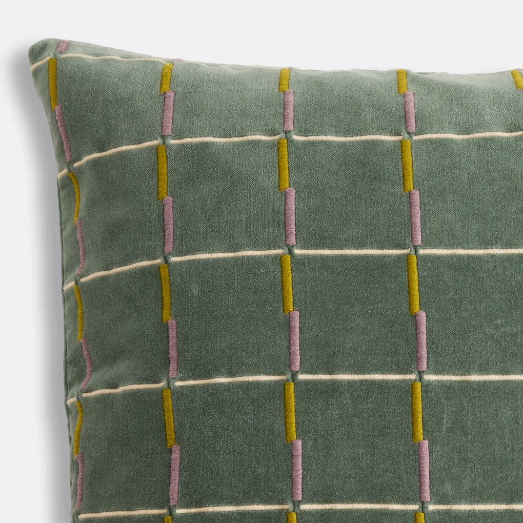 Vierkante kussenhoes, geborduurd katoenfluweel, JANAE