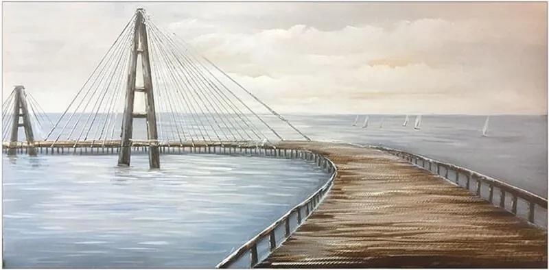 3D houten schilderij brug en zee