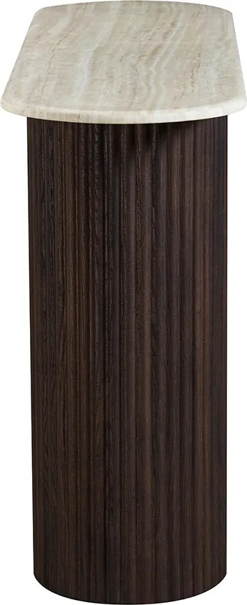 Ovale Sidetable Travertin En Walnoot - 130 X 35cm.
