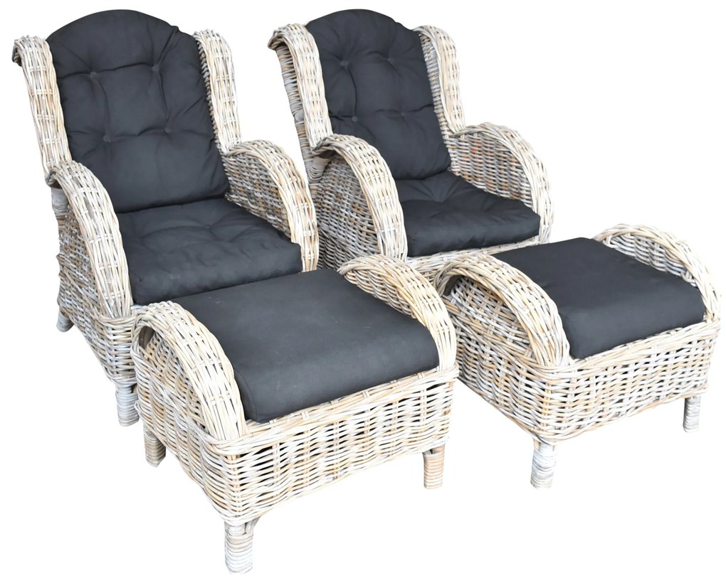 Showroom Model Naturel Lounge Balkonset 4 Delig Naturel Rotan Zwart BIANO