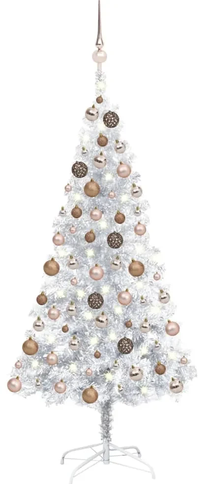 vidaXL Kunstkerstboom met LED's en kerstballen 150 cm PET zilverkleur