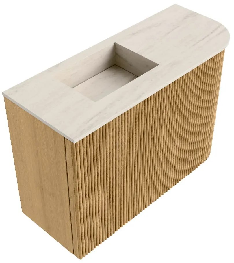 Mondiaz Joya DLux 60cm toiletmeubel ronding rechts oak met wastafel faye links 1 kraangat meli