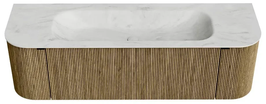 Mondiaz Kurve-dlux 150cm badmeubel ronding links/rechts dusk met 1 lade en 2 deuren en wastafel big medium midden 1 kraangat opalo