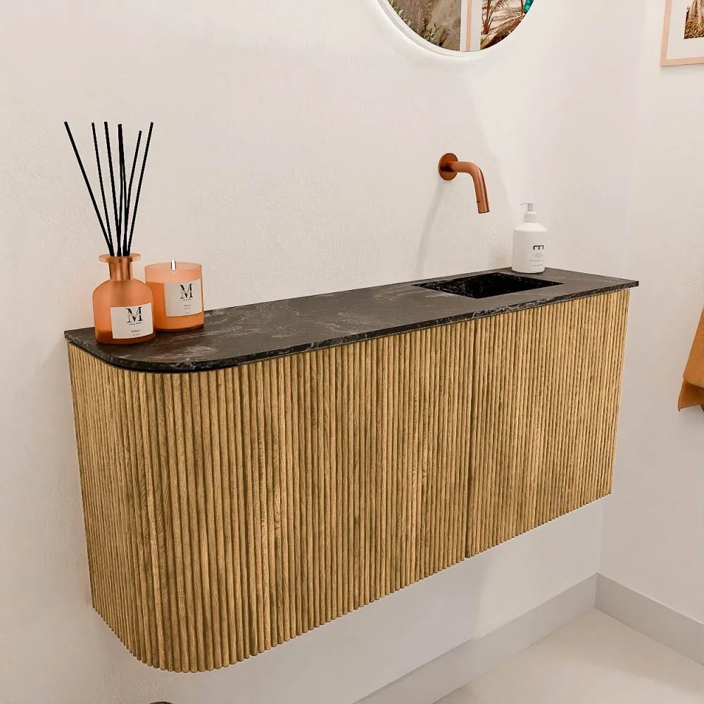 Mondiaz Joya DLux 90cm toiletmeubel ronding links oak met wastafel faye rechts zonder kraangat lava