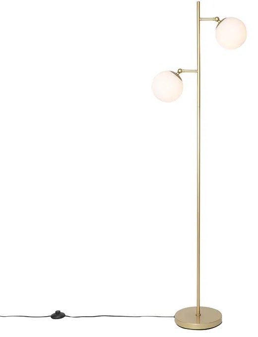Art Deco vloerlamp goud met mat glas 2-lichts - Pallon