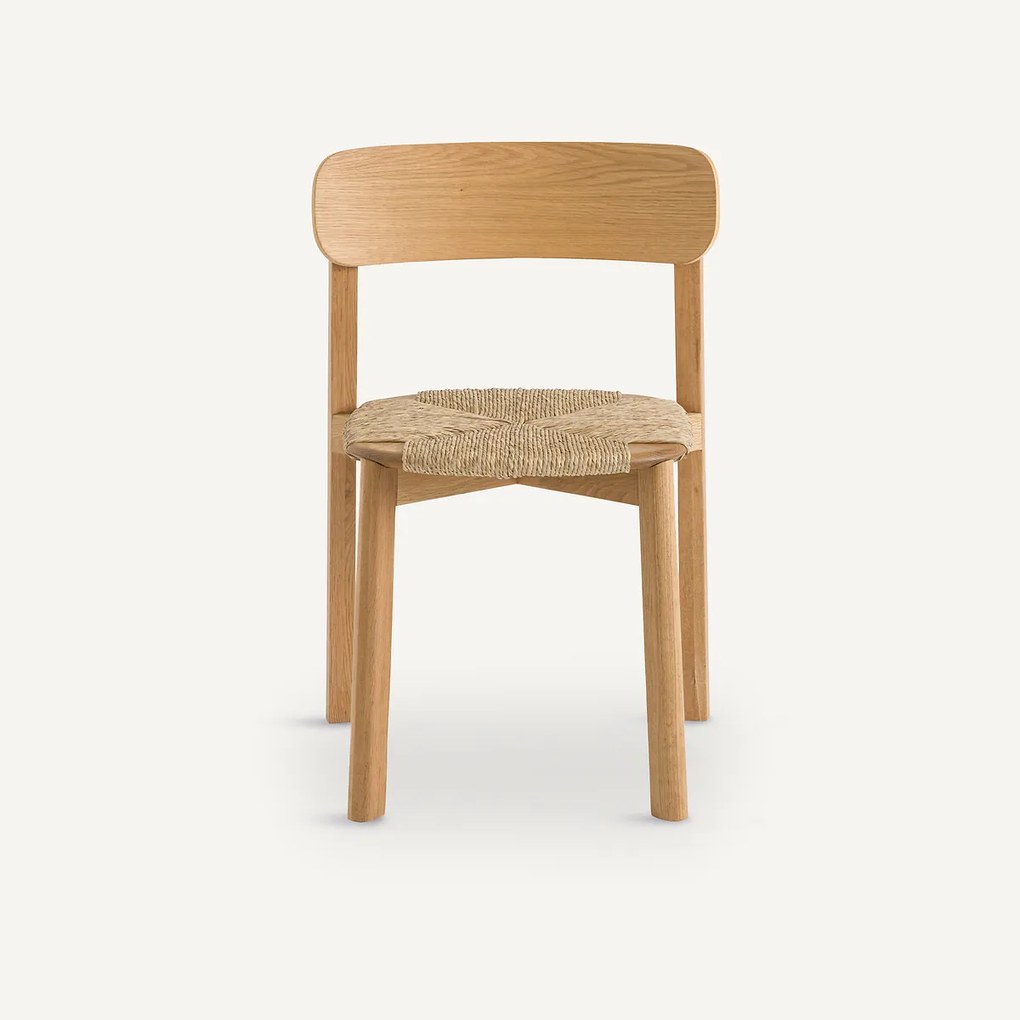 Stapelstoel, eiken, fineer en stro, Batignolles, ontwerp Emmanuel Gallina