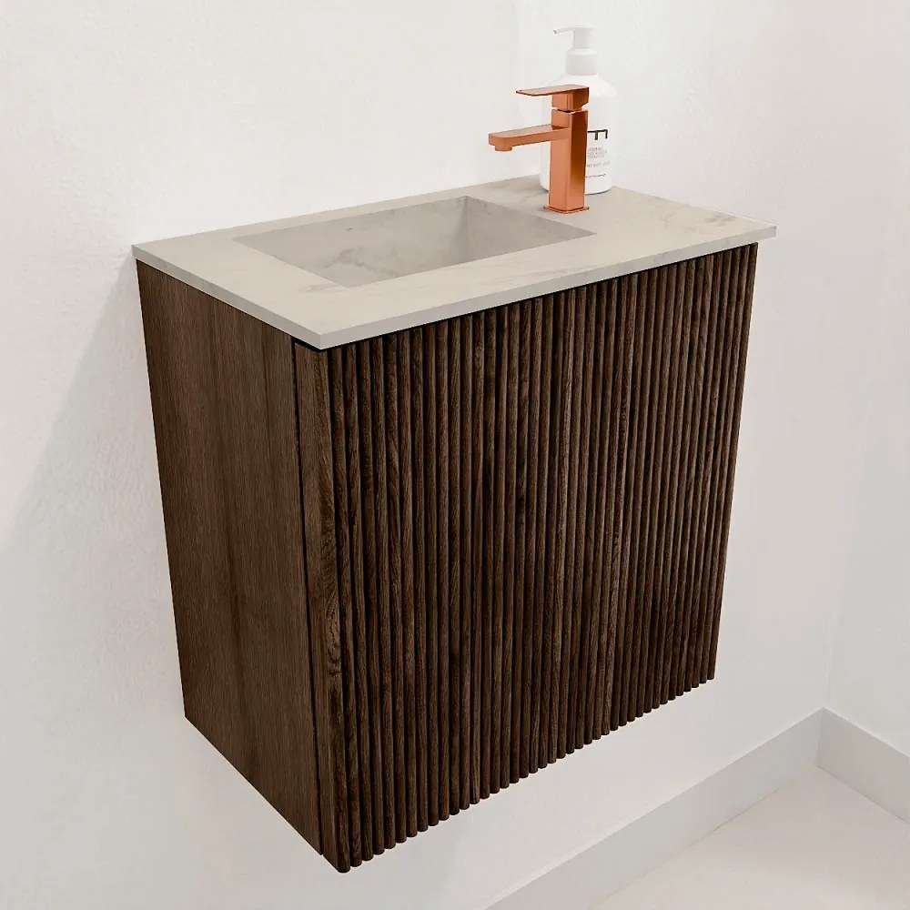 Mondiaz Joya DLux 40cm toiletmeubel walnut met wastafel faye links 1 kraangat opalo
