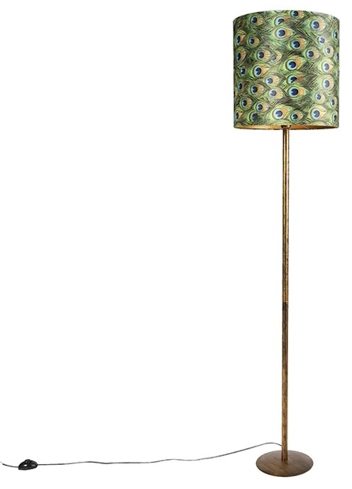 Vintage vloerlamp goud met pauw kap 40 cm - Simplo