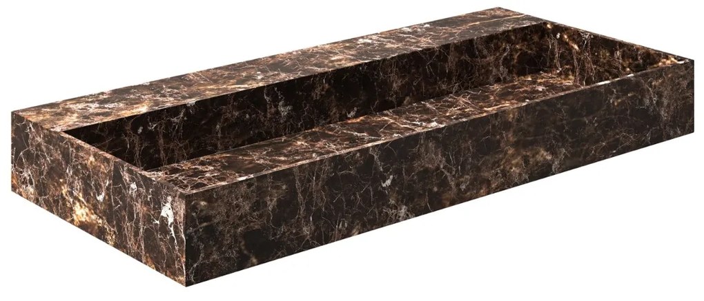 Saniclear Dark Emperador marmeren wastafel 100x46cm zonder kraangat