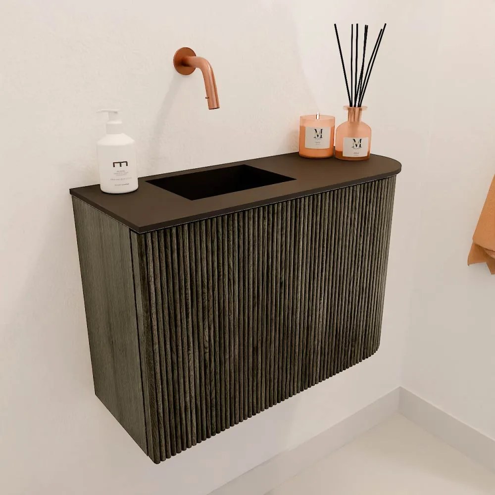 Mondiaz Joya 60cm toiletmeubel ronding rechts shadow met wastafel faye links zonder kraangat urban