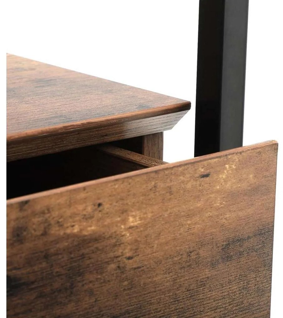 Nancy's Pullman Bijzettafel Met Glasplaat - Nachtkastje met Lade - Nachtkastjes - Industrieel - 43 x 43 x 54 cm