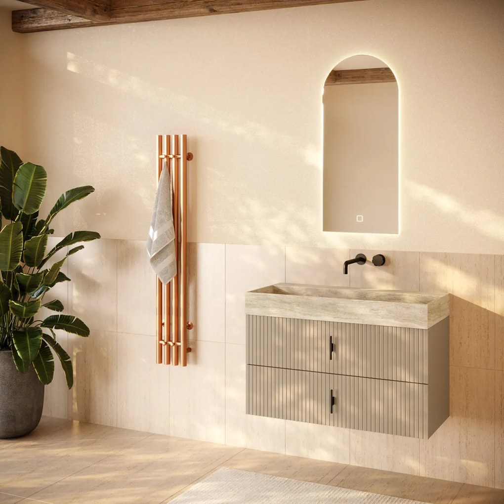 Muebles Murcia badmeubel ribbelfront 100cm macchiato met White Travertin wastafel zonder kraangat