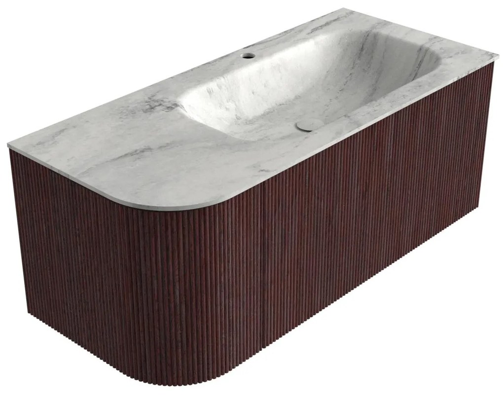 Mondiaz Kurve-dlux 105cm badmeubel ronding links ruby met 1 lade en deur en wastafel big small kraangat rechts opalo